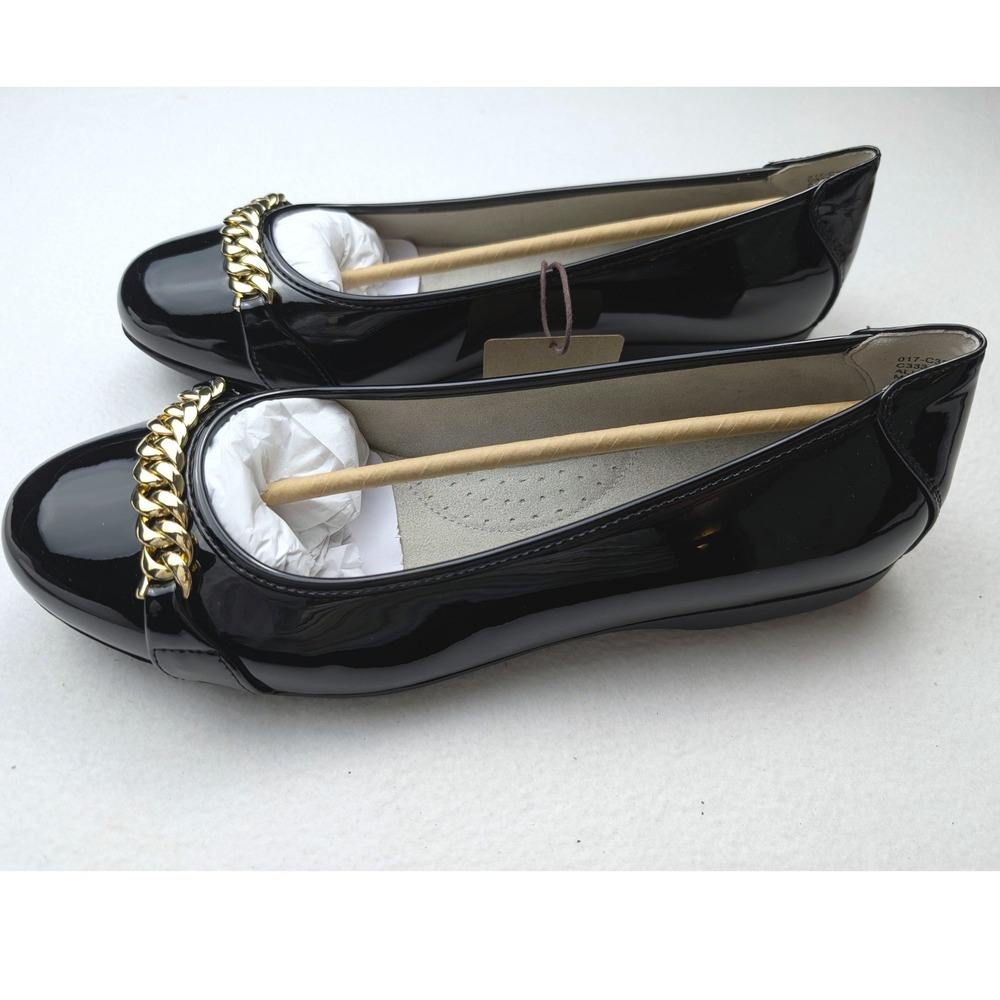Cliffs by White Mountain Charmed Black Patent Chain Flats Wide Width C33312W-017